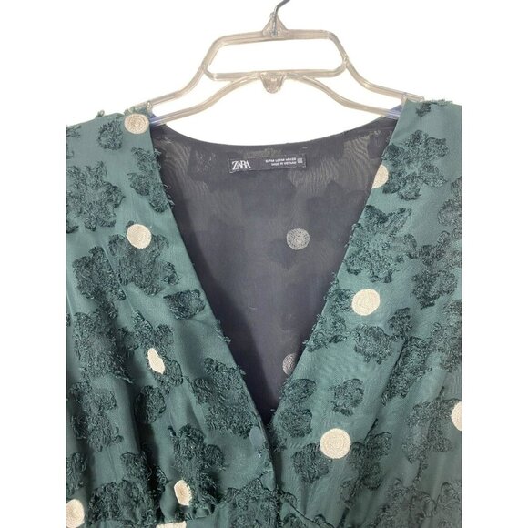 Zara Emerald Green Sheer Textured Polka Dot Dress Medium Limited Edition - Picture 7 of 16
